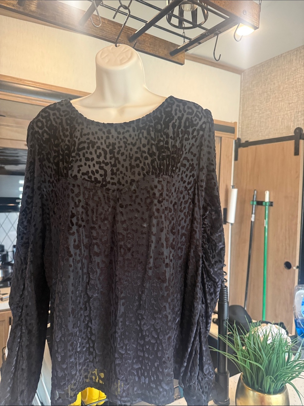 Black Textured Animal-Print Long-Sleeve Top